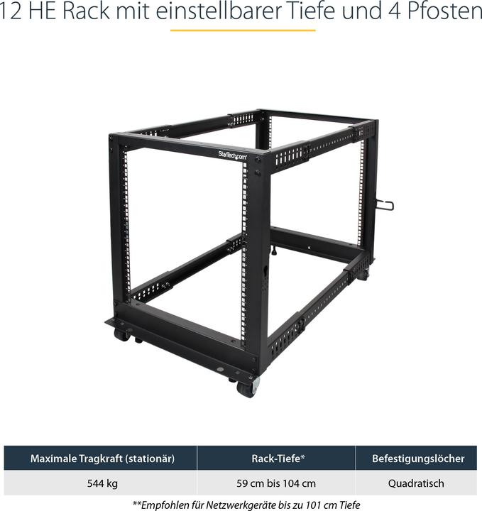 Produktbild StarTech 12HE 4 Pfosten Open Frame (12 HE, 19 Zoll Rack)