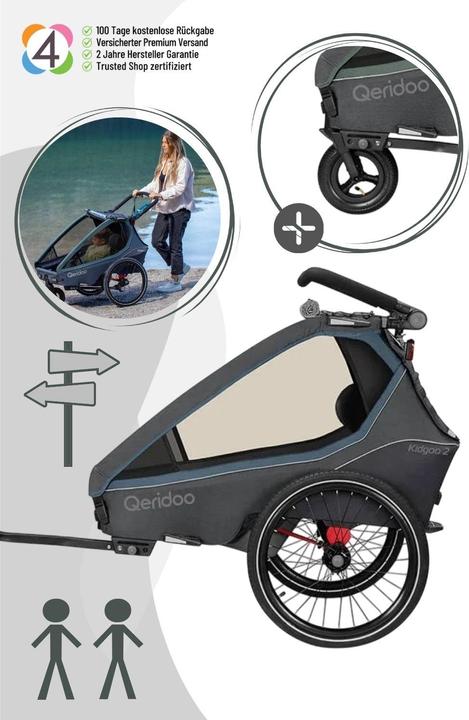 Actual product image Qeridoo Kidgoo 2 - Child bike trailer for 2 children
