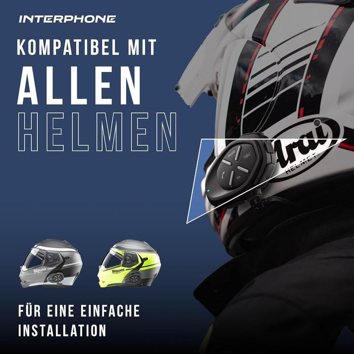 Actual product image Interphone Motorbike helmet intercom, 40 mm high-fidelity stereo, GPS, IPX67 waterproof, 20-hour battery life (Set of 1)