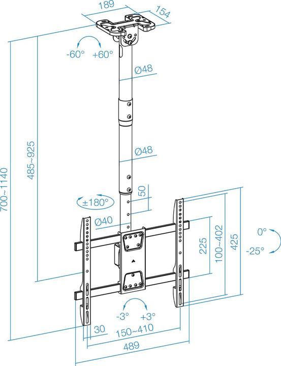 Nutritional values and ingredients Tooq Technology Ceiling Mounting Bracket for Screens 43‘-86’, Black (Ceiling, 86", 60 kg)