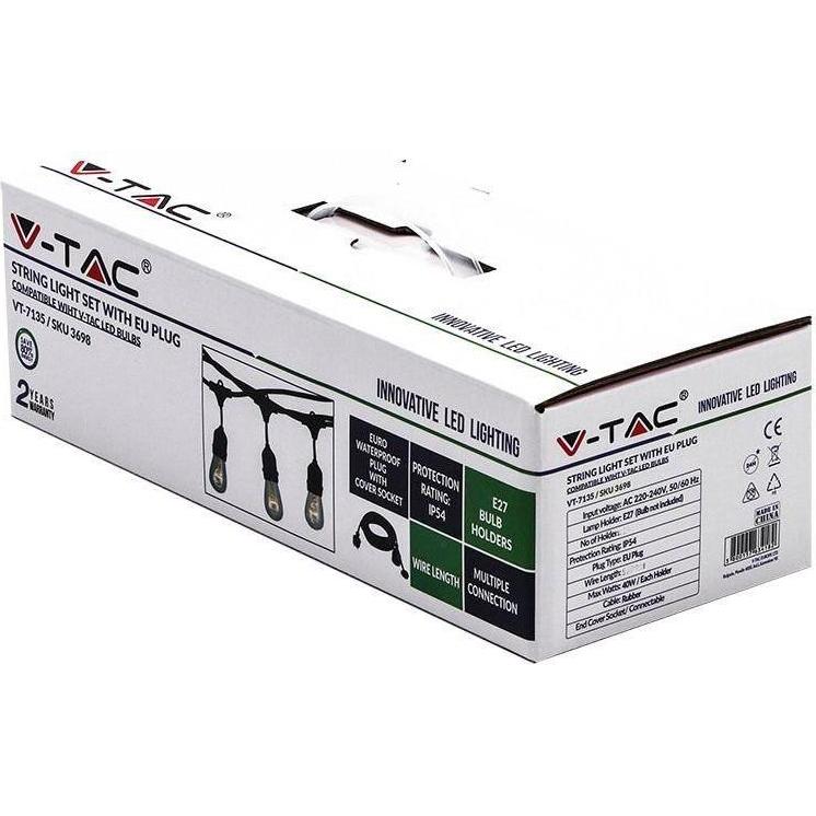Thumbnail - V-TAC, Gartenbeleuchtung, LED-Kette VT-713 15x E27 Schwarz IP65 3673 (E27, IP54)