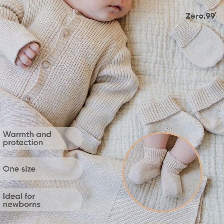 Produktbild Zero.99 Baby Erstlings-Set 3-teilig: Mütze, Fäustlinge & Schühchen. 100% Baumwolle (50, 56, 62)