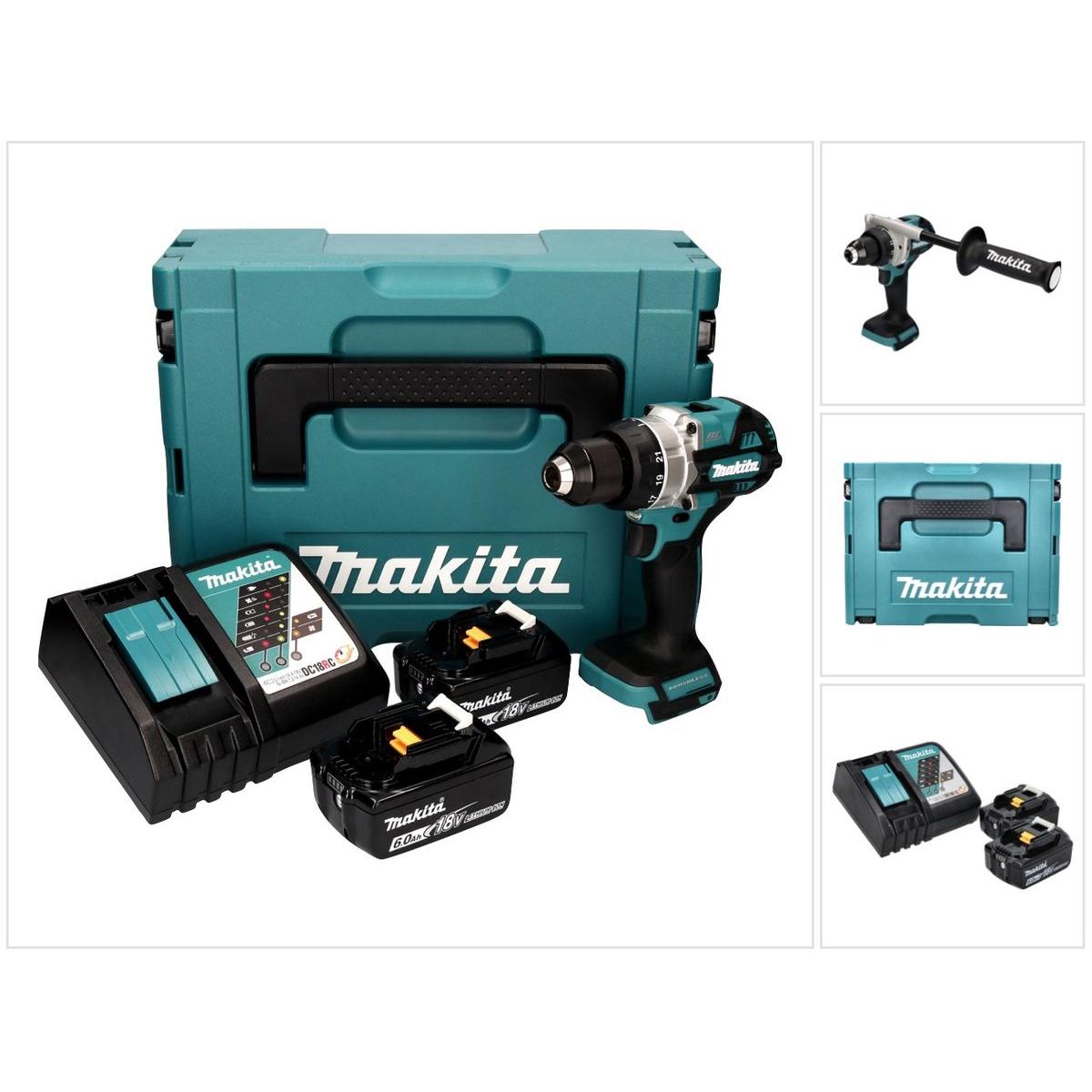 Makita, Bohrmaschine + Akkuschrauber, Maktia DDF 486 RGJ Akku Bohrschrauber 18 V 130 Nm Brushless + 2x Akku 6,0 Ah + Lad...