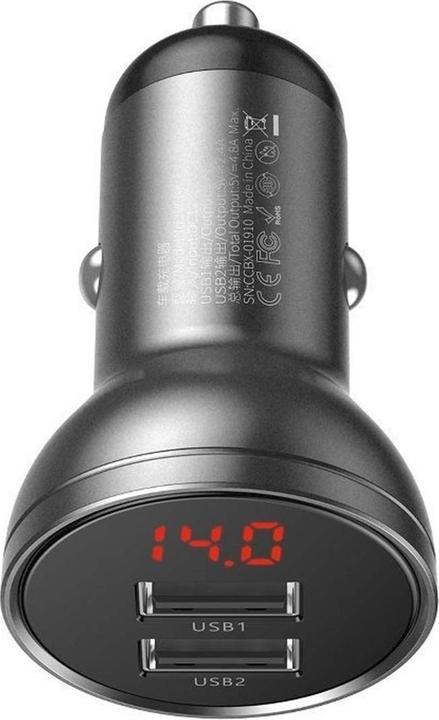 Produktbild Baseus Digital Display Dual USB 4.8A Car Charger 24W Grey