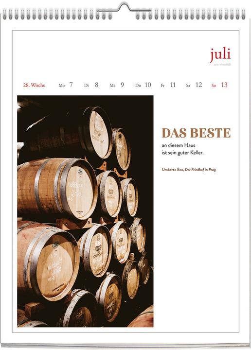 Produktbild Literarischer Wein - Kalender 2025 (24 x 32 cm)