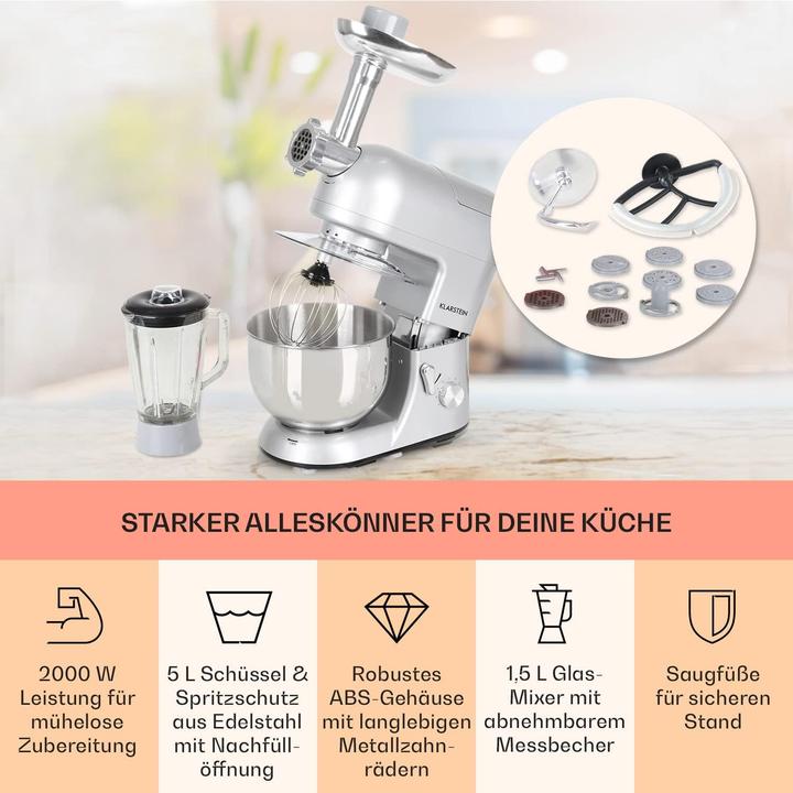 Image du produit Klarstein Küchenmaschine mit Fleischwolf und Mixer (2000 W)