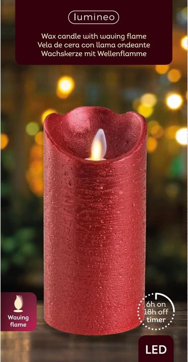 Actual product image Lumineo LED flickering candle indoor red 7.5 x 15 cm (1 x)