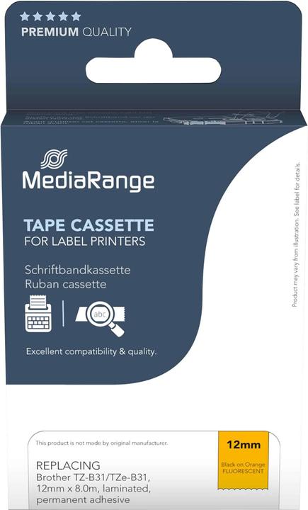 Actual product image MediaRange Tape cassette black on signal orange 5m x 12mm (1.20 cm, Black, Orange)