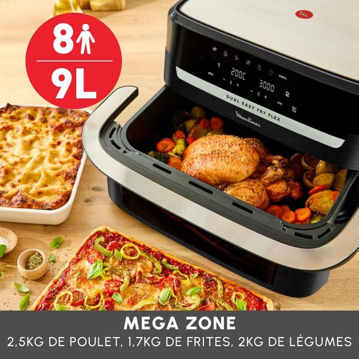 Image du produit Moulinex Friteuse à air Dual Easy Fry Flex avec séparateur FlexCook, 9 litres pour 8 personnes, 7 programmes
