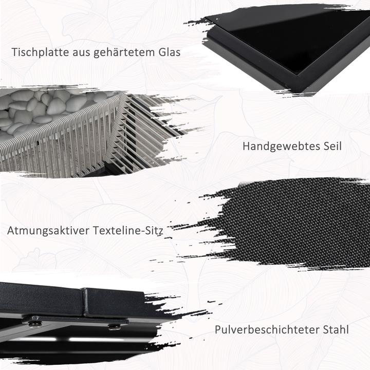 Produktbild Outsunny Gartenmöbel-Set Stahl, Hartglas Schwarz (120 x 120 x 72 cm)