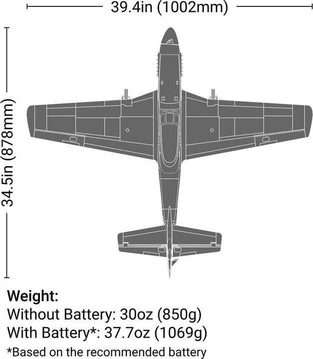 Actual product image E-Flite AVION Mustang P-51D 1000mm EP BNF with AS3X+ and SAFE Select (Warbird)