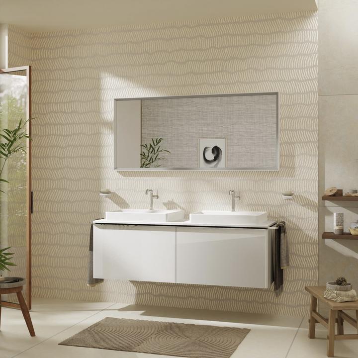 Produktbild hansgrohe Xelu Q Konsole mit 2 Ausschnitten, 1560x550, für Aufsatzwaschtisch 600x480mm, geschliffen