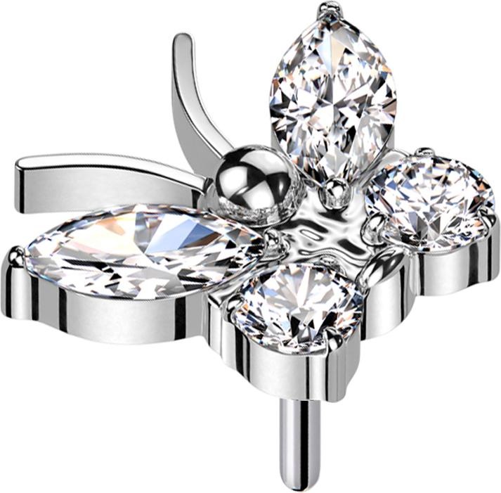 Produktbild Star Piercing Threadless Schmetterling silber Kristalle silber (Titan G23, ohne Messing)