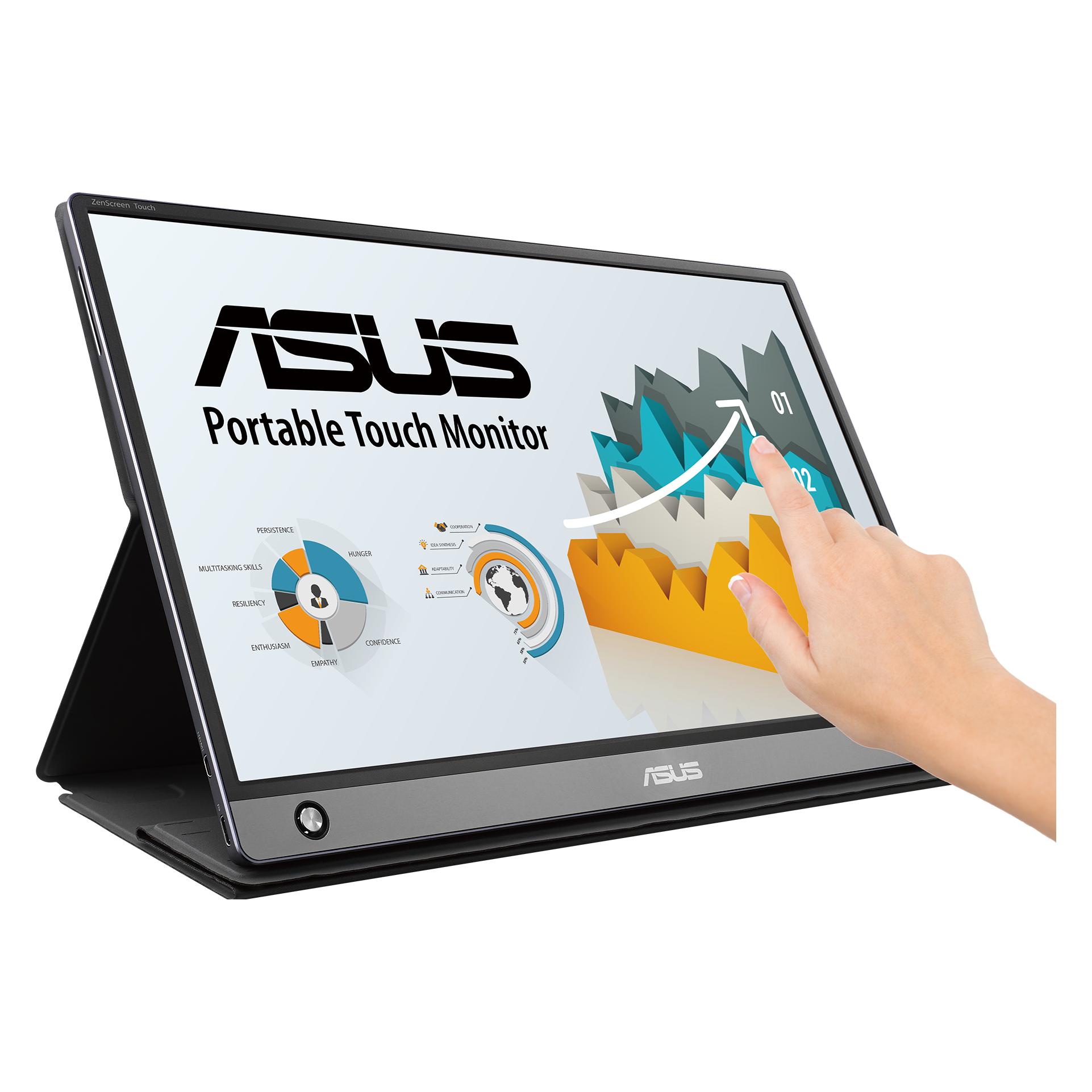 ASUS ZenScreen Touch MB16AMT (1920 x 1080 Pixel, 16"), Monitor, Grau, Schwarz