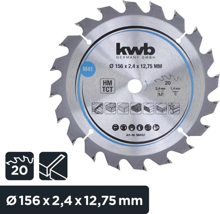 Produktbild kwb Kreissägeblatt HM Mittel Ø 156x12,75 Z20
