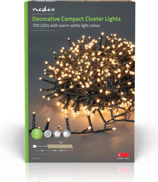 Produktbild Nedis Dekorative Lichter | Kompakter cluster | 700 LED's Warmweiss | 14 m | Lichteffekte: 7 | Innen- (17 m)