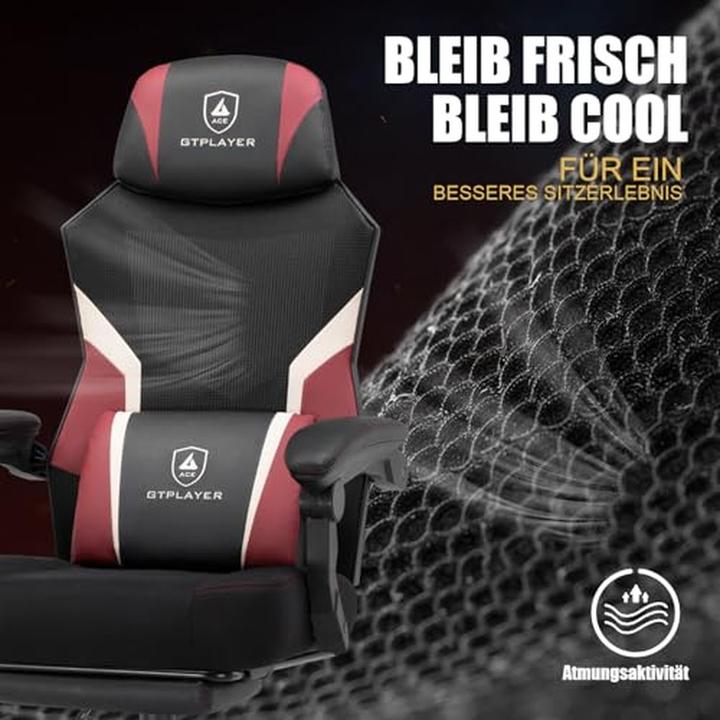 Produktbild Gtplayer Gamingstuhl mit Fussstütze, ergonomischer Bürostuhl mit Netzrückenlehne für Zuhause und Büro