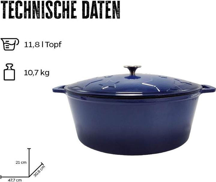 Actual product image Grillfürst Dutch Oven Star Pot / Cast Iron Roaster - enamelled - XL - blue