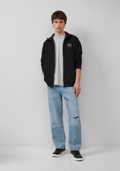 Produktbild s.Oliver Sweatshirt Jacke Sweatshirt-Jacke mit Stehkragen und Frontprint (L, XL)