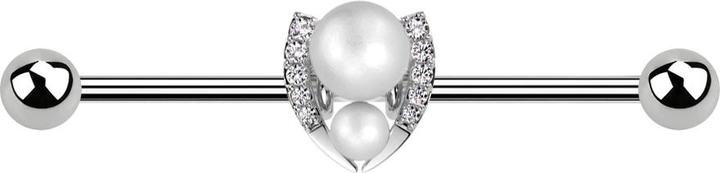 Produktbild Star Piercing Barbell silber mit zwei Kugeln silber zwei Perlenkugeln silber Kristalle silber (Messing, Chirurgenstahl 316L)