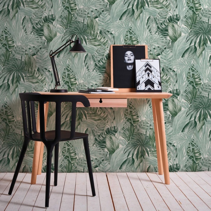 Actual product image A.S. Création Greenery with palm print in jungle look (53 x 1005 cm)