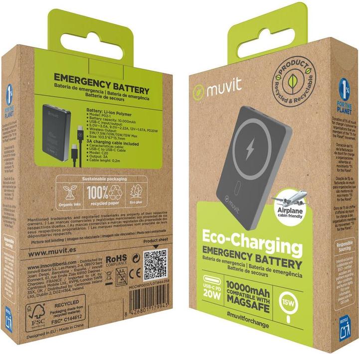 Immagine prodotto Muvit Powerbank for Change Schwarz Aluminium 10000 mAh (10000 mAh, 20 W)