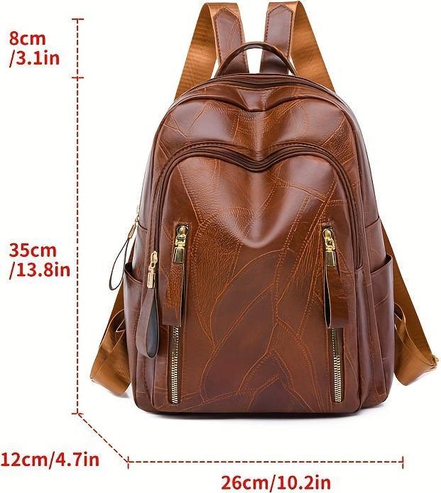 Image du produit Only-Bags.Store Sac à dos rétro texturé, sac à dos de jour en cuir PU à la mode, sac d'école décontracté à couches (26 l)