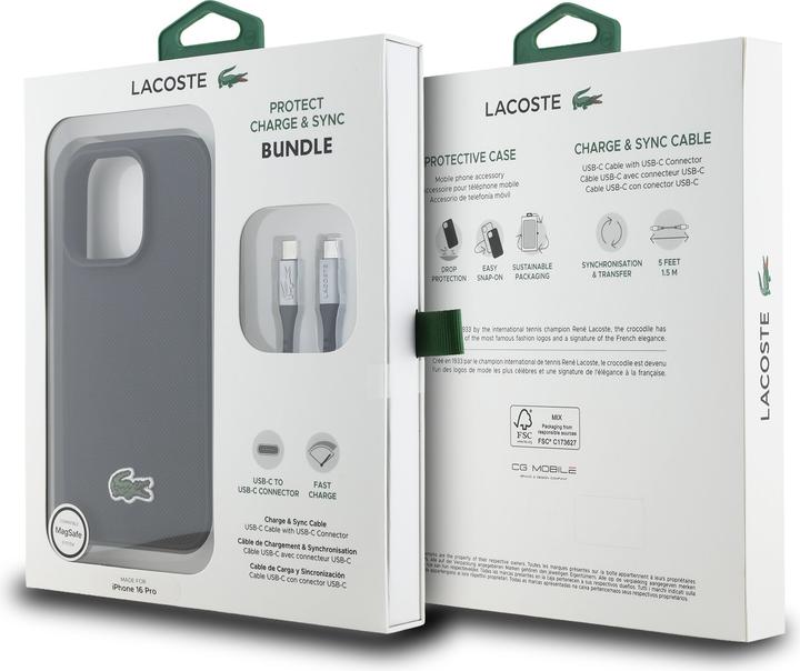 Actual product image Lacoste Set 2in1 Case + Cable USB-C Iconic Petit Pique Woven MagSafe for iPhone 16 Pro black (Apple iPhone 16 Pro)