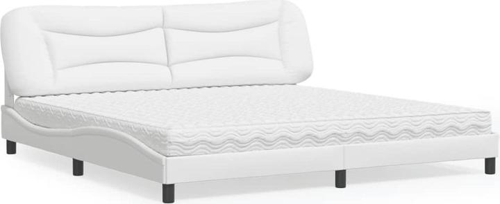 Actual product image VidaXL Bed Upholstered bed Double bed Faux leather bed with mattress White 200x200cm (200 x 200 cm)