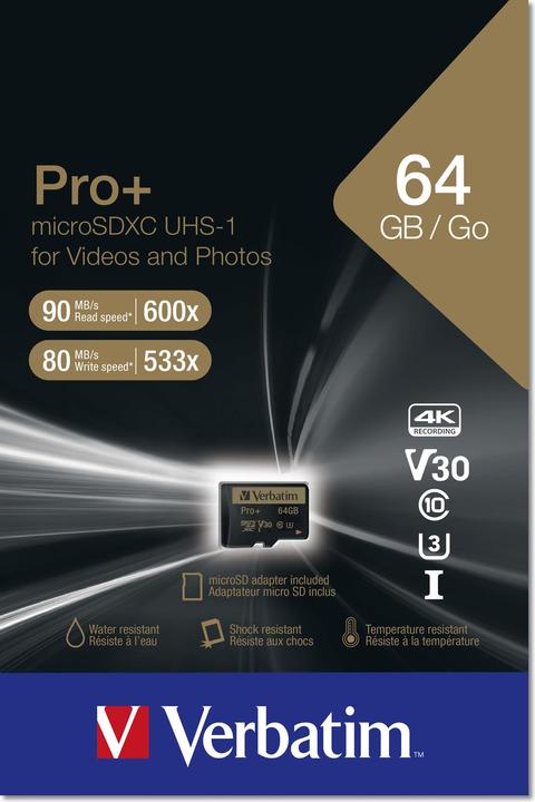 Produktbild Verbatim PRO+ (64 GB, microSDXC, U1, UHS-I)