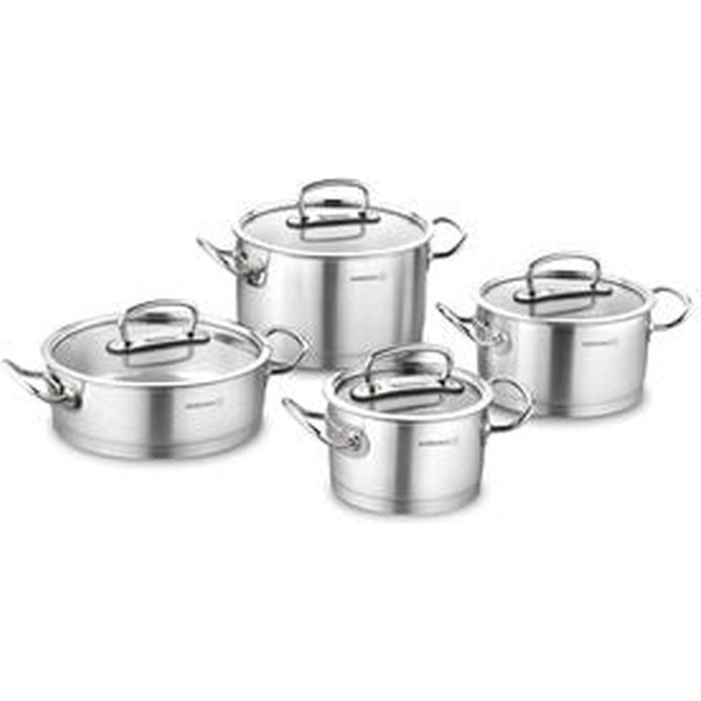 Korkmaz Argento Kookpunt Proline Pannenset Met Glasdeksels A1147, 4-Delig Rvs, Padella + Pentola,