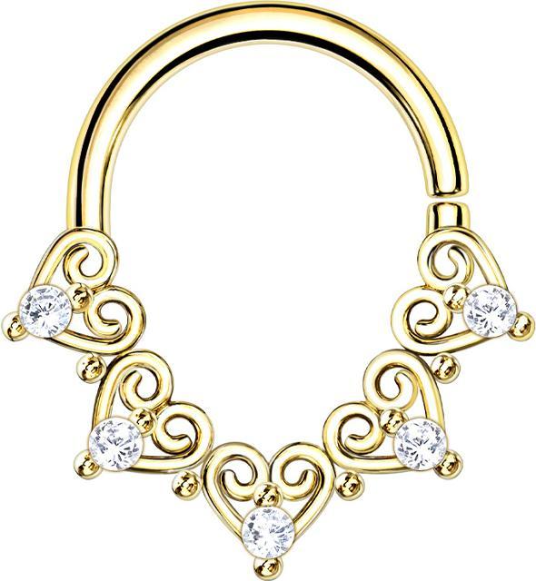 Produktbild Star Piercing Micro Piercing Ring 14k vergoldet filigrane Herzen mit Kristall (Messing, Chirurgenstahl 316L)
