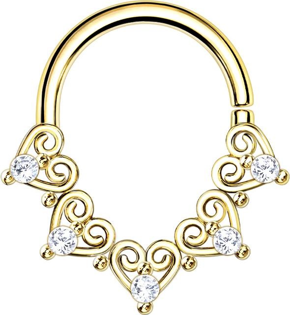 Image du produit Star Piercing Micro piercing anneau 14k doré filigrane coeur avec cristal (Laiton, Acier chirurgical 316L)