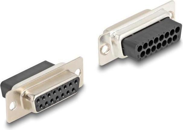 Actual product image Delock D-Sub 15 pin socket to RJ45 socket mounting kit yellow