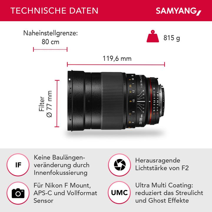 Actual product image Samyang 135mm f/2 ED UMC, Nikon F (Nikon F, full size)
