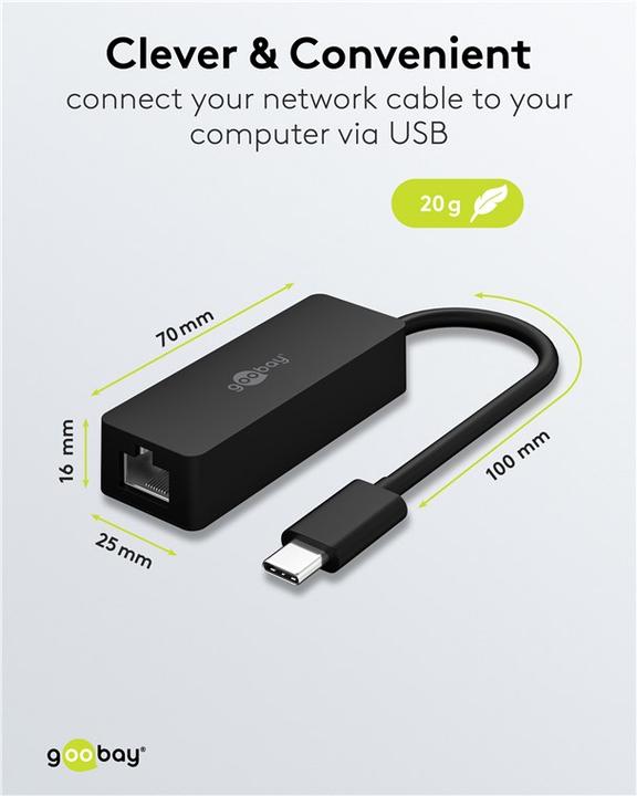 Actual product image Goobay USB-C-Ethernet-Adapter, schwarz (USB-C)