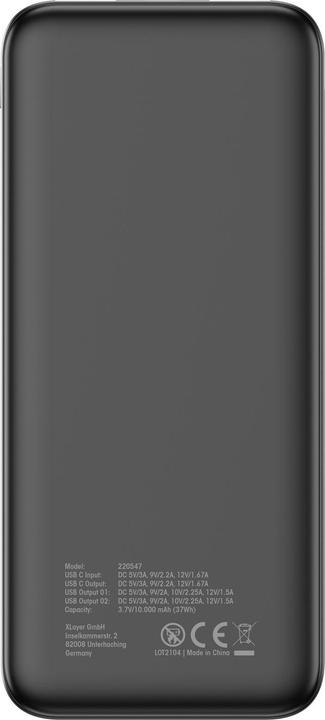 Image du produit Xlayer Powerbank Rapid 10.000 mAh schwarz (10000 mAh, 20 W, 37 Wh)