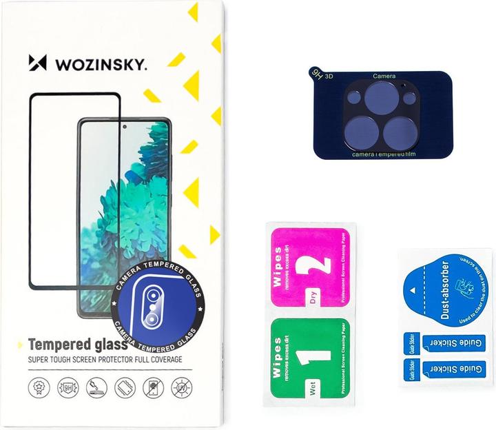Produktbild Wozinsky 9H gehärtetes Glas für iPhone 15 Full Camera Glass – Schwarz (1 Stück, Apple iPhone 15)