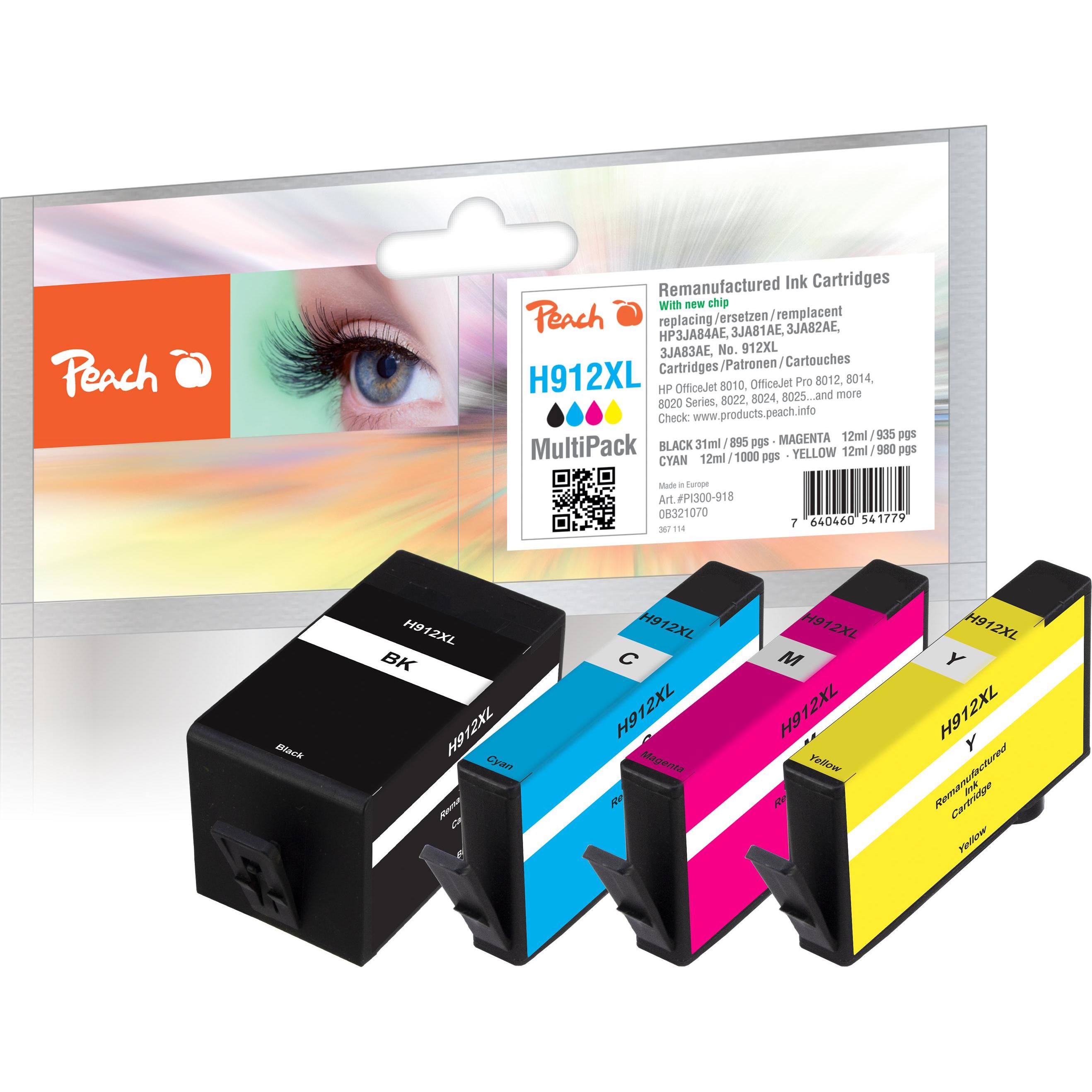 Peach, Druckerpatrone, Spar Pack Tintenpatronen kompatibel zu HP No. 912XL, 3YP34AE