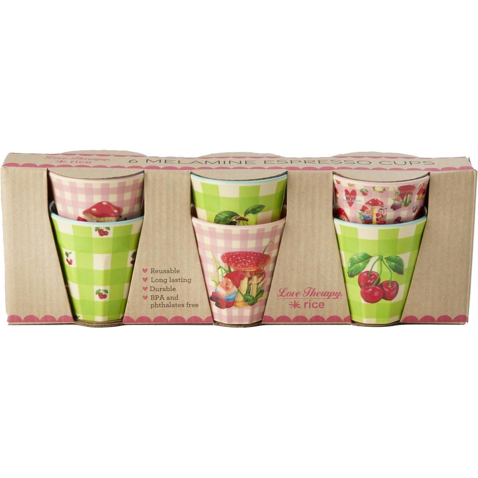 Rice, Tasse, 6 Melamine Espresso Cups Love Therapy Print (6 x)