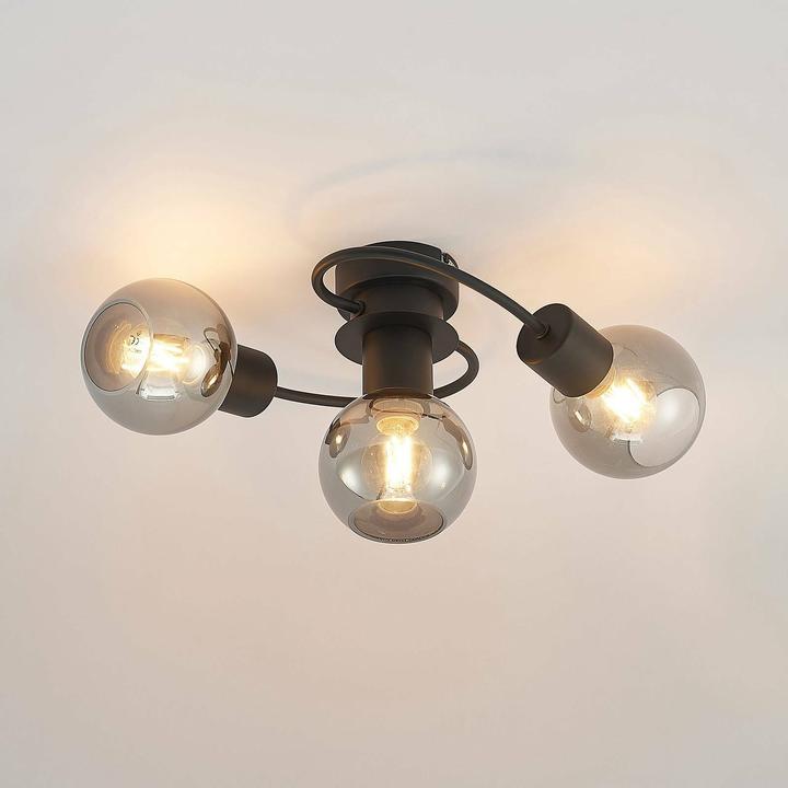 Actual product image Lindby LED ceiling light Ciala, 3fl, black smoke (1410 lm, E14)
