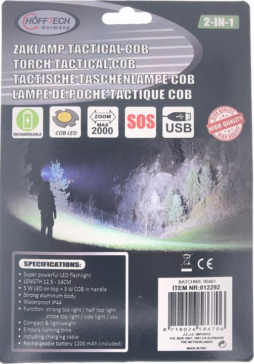 Actual product image ProPlus Torch tactical 5W LED + 3W COB 2-in-1 rechargeable (12.50 cm)
