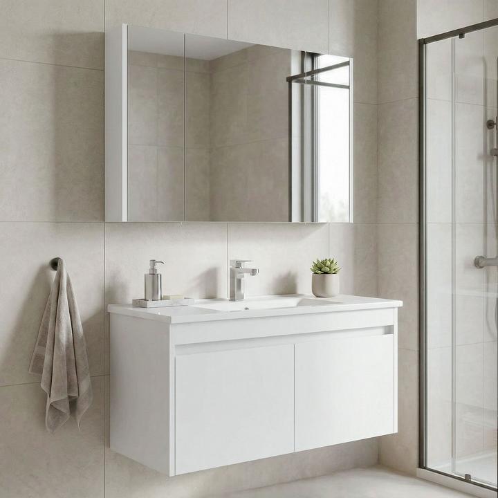 Produktbild Homitis Arno 100 Bathroom Cabinet With Sink & Mirror Set (2 Pieces)