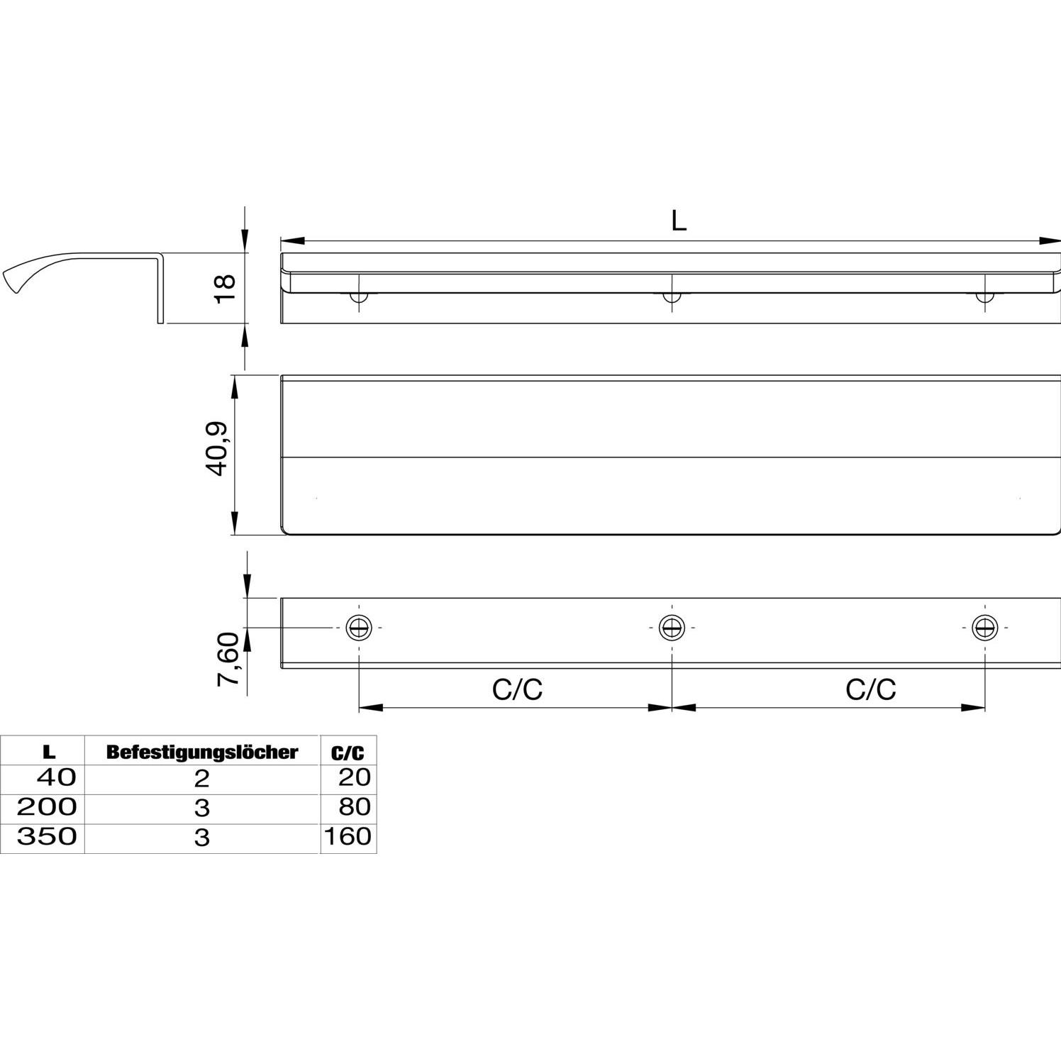 Thumbnail - Furnipart, Möbelgriff, Griffleiste Möbelgriff Edge Straight LA 20mm L 40mm Alu messing matt