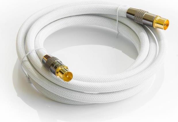 Actual product image Python SAT antenna cable, IEC/coax plug to socket gold-plated, shielding 120 db, 75 Ohm, nylon braiding (120 dB, Antenna cable)