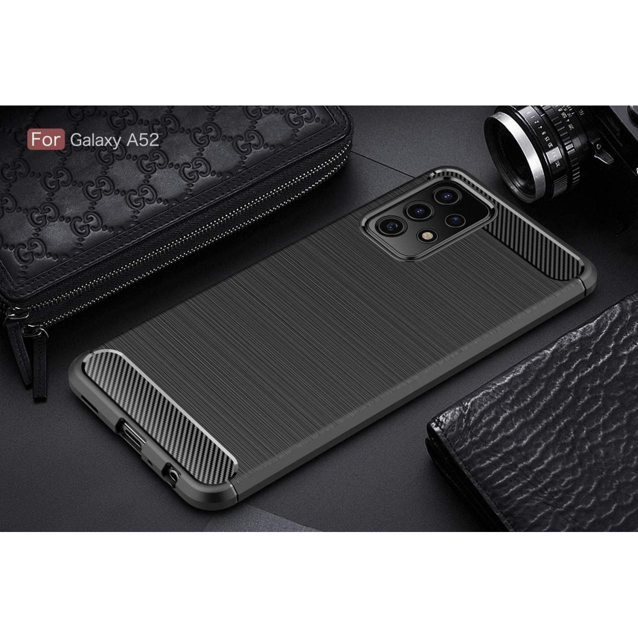 Thumbnail - Screenguard Samsung Galaxy A52 Hülle Carbon Brushed Soft TPU (Samsung Galaxy A52), Smartphone Hülle, Schwarz