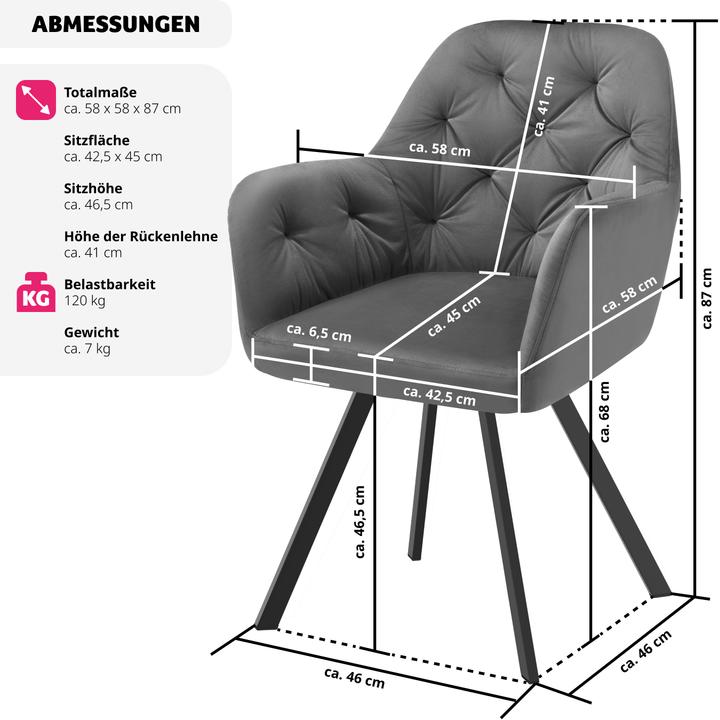 Produktbild tectake Drehbarer Samt-Armlehnstuhl Lucia, gepolstert
