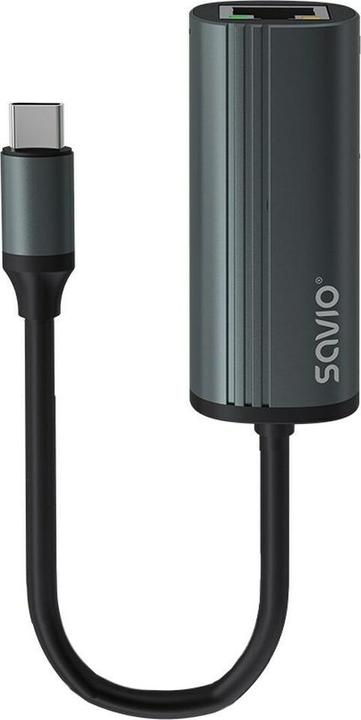 Actual product image Savio Adapter USB-C 3.1 Gen.1 M to RJ-45 Gigabit Ethernet F 1000 Mbps AK-56 grey (USB-C)
