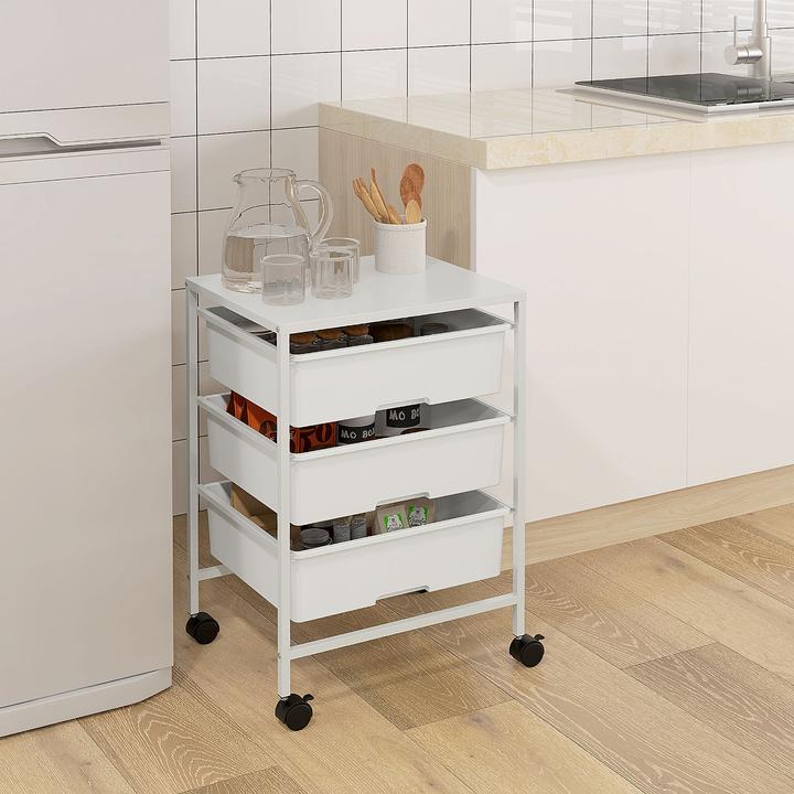 Image du produit Homcom Rollwagen Stahl, Kunststoff Weiss