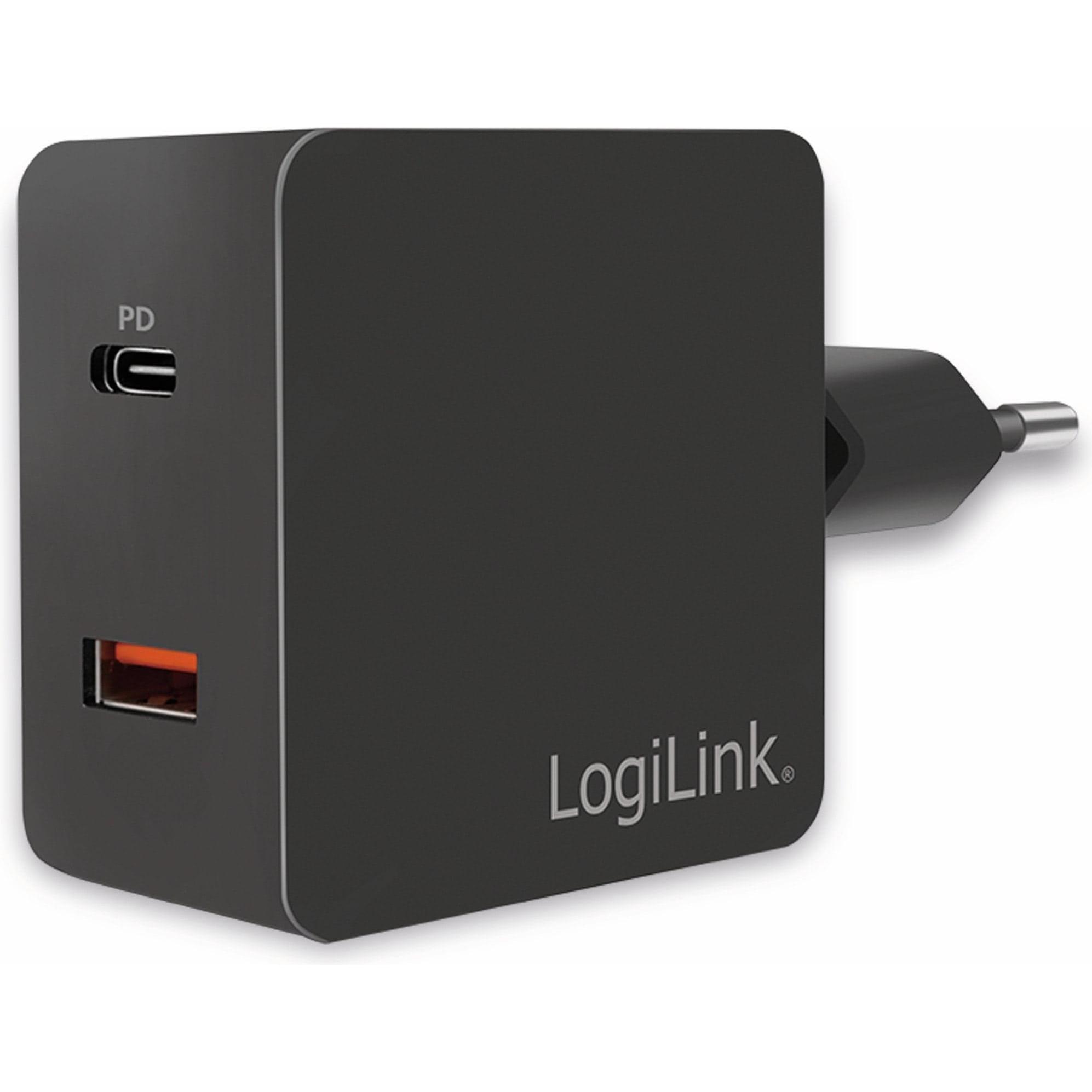LogiLink Steckdosenadapter (18 W), USB Ladegerät, Schwarz